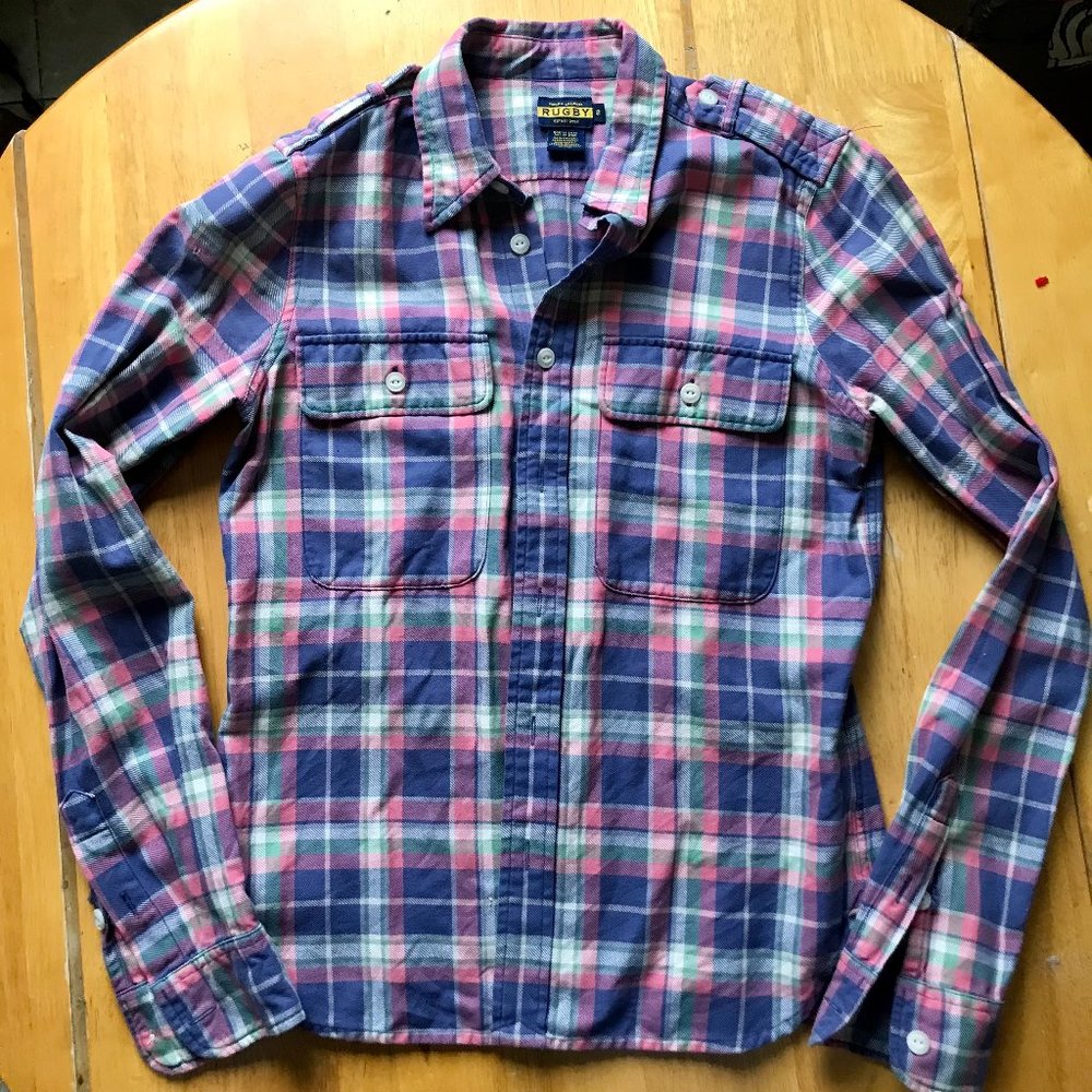 RALPH LAUREN RUGBY BUTTON UP PINK PLAID MULTICOLOR